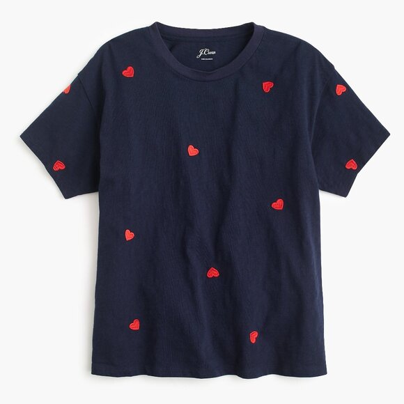 J. Crew Heart to Heart Embroidered Navy T-Shirt Size XL - Picture 5 of 6